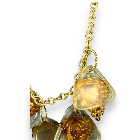 Artisan Gay Isber Statement Necklace Gold Grape Charms Resin Mixed Media 19” - Picture 7 of 11